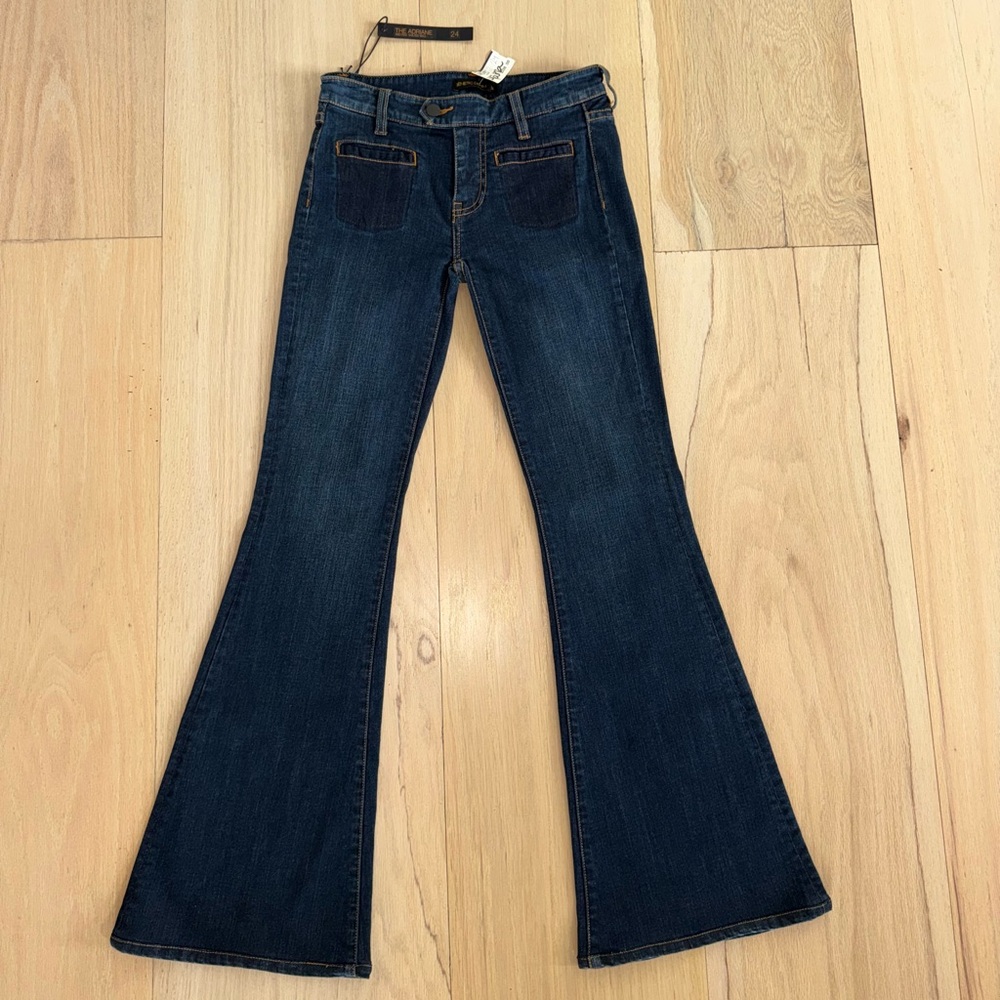 Genetic Denim The Adriane Mid-Rise Quilted Bell Jeans Dark Seafoam Size 24 NWT - Picture 1 of 10